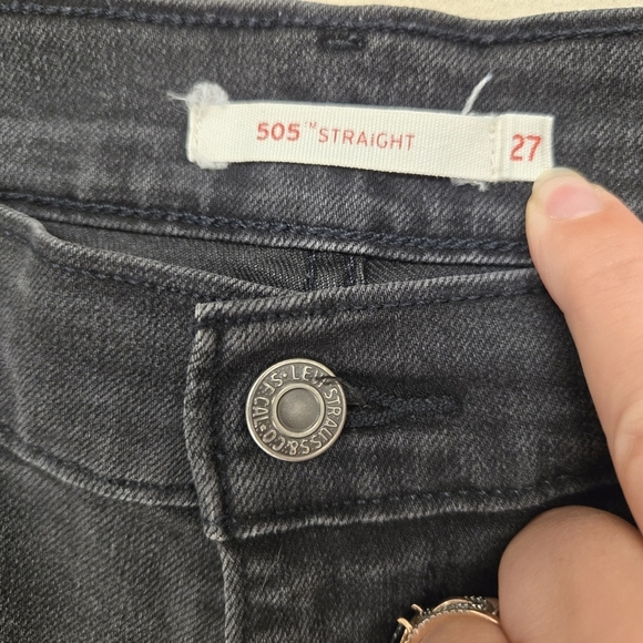 Levis 505 Jeans Womens 27 Black Straight Leg High Rise Denim Pants - Picture 3 of 6
